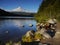 Mount Hood Volcano, Trillium Lake Oregon USA