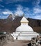 Mount Khumbila and buddhist white stupa in Khumjung, Nepal