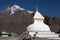 Mount Khumbila and buddhist white stupa near Khumjung village on