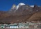 Mount Khumbila and Khumjung village in Sagarmatha National Park, Nepal Himalaya