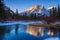 Mount Kidd, a mountain in Kananaskis in the Canadian Rocky Mountains, Alberta and the Kananaskis River in winter