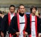 Mount Koya, Japan - June 14, 2011: Japanese high schoolers in traditional clothes