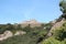 The mount of La Mola next to Montserrat. Sanctuary of La Mola at the top of the mountain. Catalunya El Valles Barcelona.