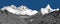Mount Lhotse and Nuptse south rock face, top of Mt Everest and Ama Dablam peak, vector illustration
