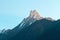 Mount Machapuchare Fishtail on sunrise on the way to Chomrong. Annapurna Conservation Area, Himalaya, Nepal