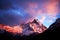 Mount Machapuchare (Fishtail) at sunset, view from Annapurna base camp