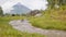 Mount Mayon Volcano in the province of Bicol, Philippines. Flowing mountain river from the volcano.