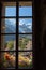 Mount Mont Blanc summit view throgh window