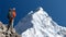 Mount Nuptse with hiker, mountain vector illustration