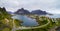 Mount Olstind and Reine fishing village on Lofoten islands