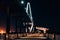 The Mount Pleasant Pier and Arthur Ravenel Bridge at night, in Charleston, South Carolina