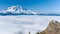 Mount Rainier above the clouds from High Rock Lookout in June