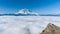 Mount Rainier above the clouds from High Rock Lookout in June