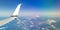 Mount Rainier viewed from an airplane window