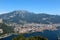 Mount Resegone and city of Lecco northern Italy aerial view between mountains and lake