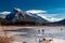 Mount Rundle and a partially frozen Vermillion Lakes. Banff National Park, Alberta, Canada