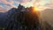 Mount Rushmore at sunset, camera fly