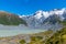 Mount Sefton viewed behind Mueller lake in New Zealand