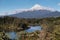 Mount Taranaki from Lake Mangamahoe lake, Mt Egmont, New Zealand