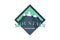 Mountain Adventure shield logo badge for extreme tourism and sport hiking. Outdoor nature rock camping square label