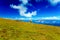 Mountain alpine pastures in the Slovenian. Sheep in the mountains.