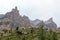 Mountain alps panorama with mountain Cima Sella in Brenta Dolomites with clouds, Italy