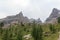 Mountain alps panorama with mountain Cima Sella in Brenta Dolomites with clouds, Italy