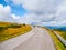 Mountain asphalt road near Praded in Hruby Jesenik Montains, Czech Republic