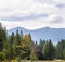 The mountain autumn landscape with colorful forest. Colorful autumn landscape in the Carpathian mountains. Deciduous forest in hi