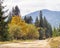 The mountain autumn landscape with colorful forest. Colorful autumn landscape in the Carpathian mountains. Deciduous forest in hi