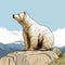 Mountain Bear: Detailed Comic Book Art Of A Bear Sitting On A Rock