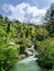 mountain beauty from far away and lush rice field area