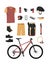 Mountain bike hardtail equipment and accessories. color vector illustration