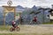 Mountain bike riders getting ready in Mottolino bikepark on 3 August 2016 in Livigno, Italy.