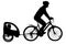 Mountain bike silhouette. Cyclist with a child stroller. City cycling family vector.