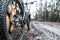 Mountain bike in wet mud fall woods