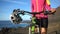 Mountain bike, Woman cyclist and MTB bike helmet closeup