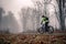 Mountain biker on cycle trail in woods