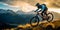 Mountain biker cyclist riding a bicycle downhill on a mountain bike trail. Outdoor recreational lifestyle adventure sport activity