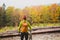 Mountain biker looking at inspiring forest landscape