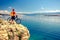 Mountain biker looking at view and riding a bike