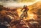 Mountain Biker Rides Trail in Desert Advertising Swirling Flows