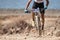 Mountain biker riding on bike singletrack trail