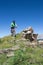 Mountain biker riding downhill in Swiss Alps