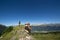 Mountain biker riding downhill in Swiss Alps