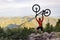 Mountain biker success, looking at mountains view
