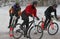 Mountain Bikers competing in winter race