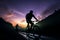 Mountain bikers enjoy a twilight ride through scenic, hilly landscapes
