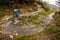 Mountain Bikers riding a hairpin bend trail