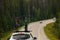 Mountain bikes on a car rack on highway